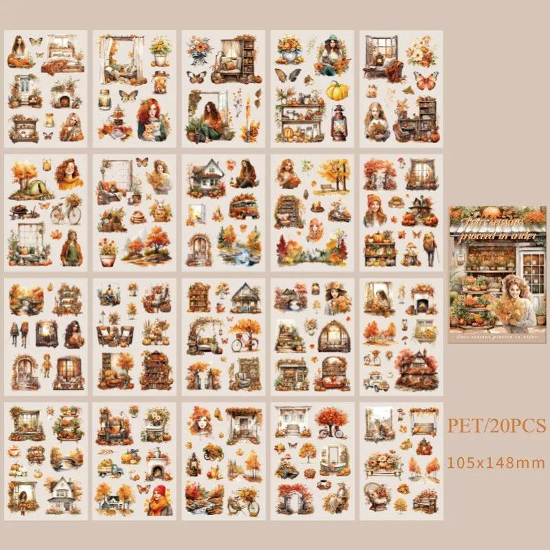 20Sheets PET Stickers Season Series PET Decorative Stickers Diary Girls Scrapbooking Material Decor Album Stationery Stickers