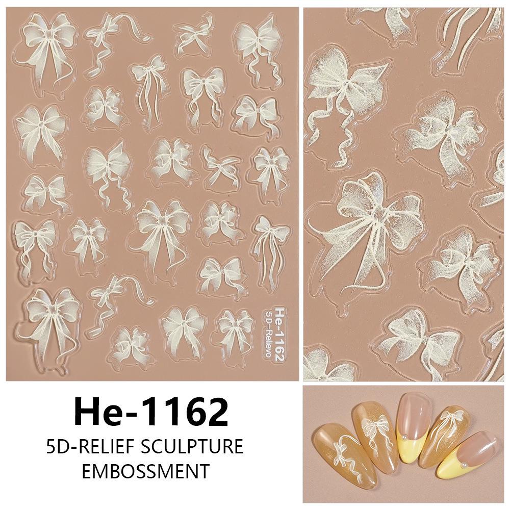 Красные 5D Тисненые Наклейки для Ногтей с Бантиком - He-1167