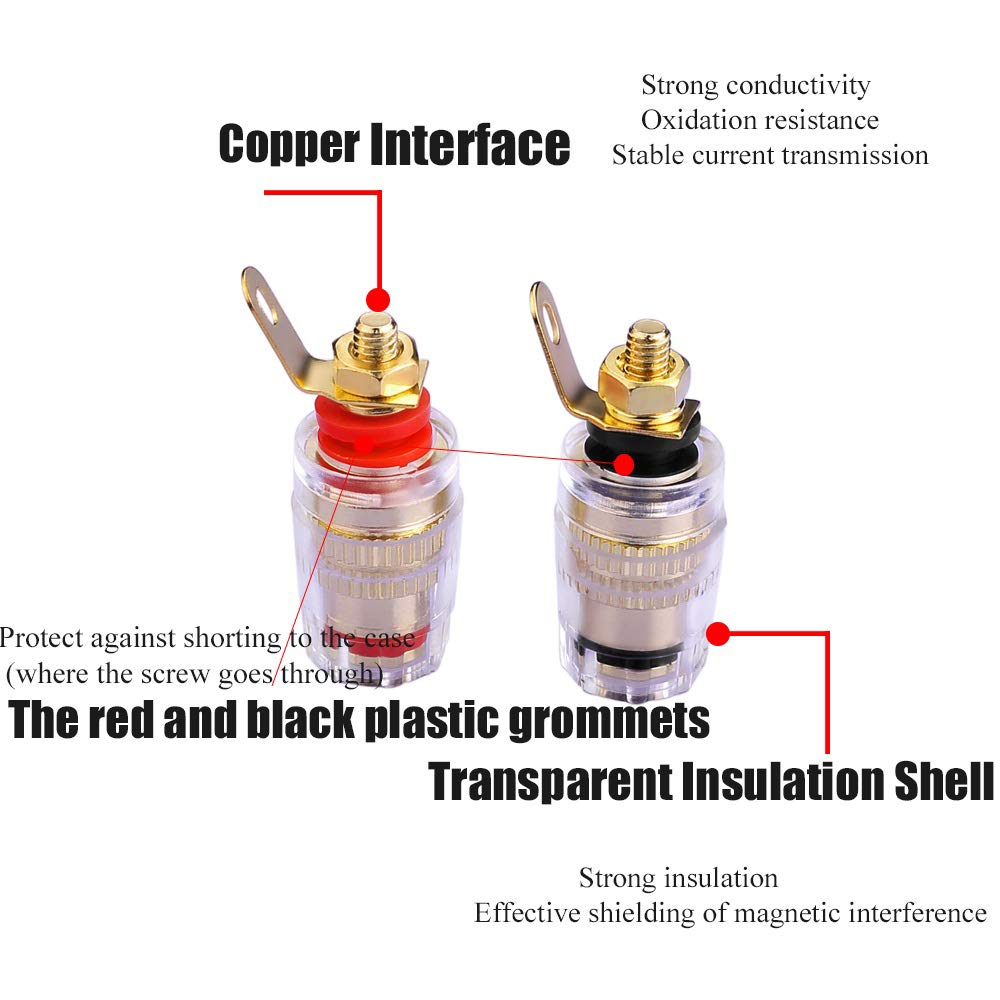 EIGHTNOO Speaker 4mm Plug Wiring Connection 4 4 Gold-Plated Terminals, Binding, Post-Banana Compatible, (8-Piece Set Red, Black)