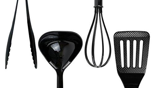 [BLKP] Pearl Metal 4-Piece Kitchen Tool Set (Black, G-8126) - Made In Japan: Spatula, Ladle, Tongs, and Whisk, Nylon. Limited Edition.