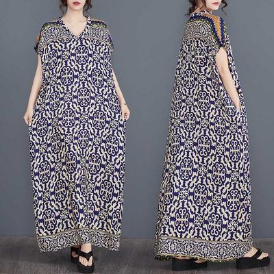 Богемное макси-платье, летящее платье-халат с V-образным вырезом, из вискозы с принтом