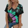 Женская футболка с v-образным вырезом и короткими рукавами, с принтом тай-дай, свободная футболка, повседневная рубашка