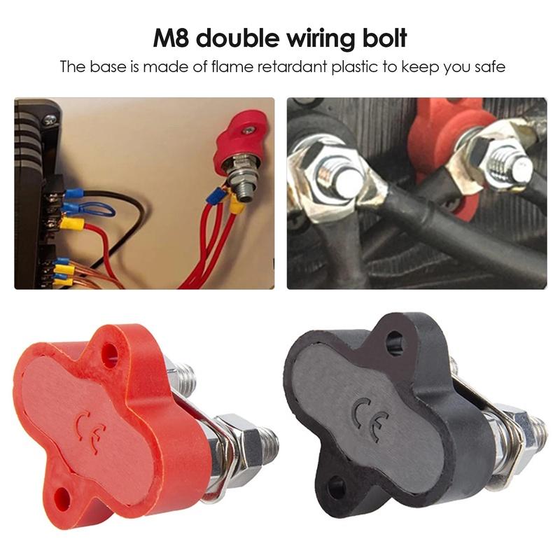 Шпилька клеммного блока Daul, двойная клеммная колодка M8 постоянного тока, 48 В, силовая клеммная колодка, положительные отрицательные фиксированные болты проводки для грузовика, лодки, автофургона