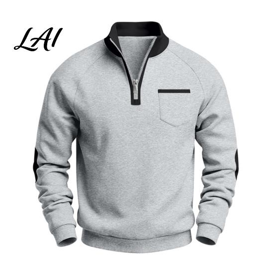 Work Commuter Clothing Men Quarter Zipper Pullover Tops Mock Neck Long Sleeve Sweatshirt Contrast Winter Warm Casual Tops Color Sport with