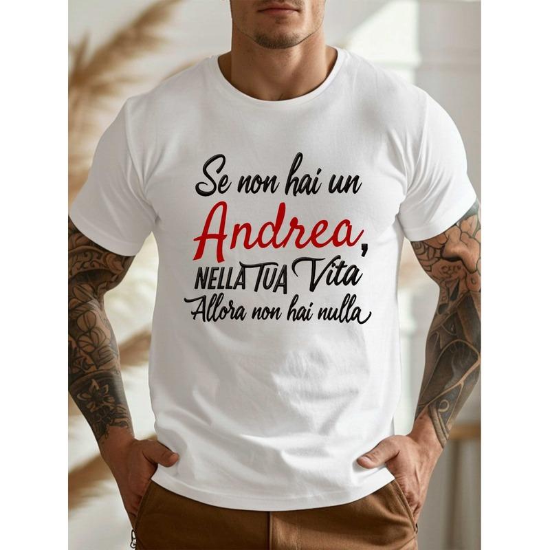 Men's Italian Phrase & Andrea Name Print T-Shirt - Minimalist // Crew Neck Casual Tee, Gift for Andrea, Italian Text Top, Machine Washable Year-Round