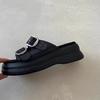 Retro soft leather open-toed slippers women's muffin thick-bottomed versatile French belt buckle cool slippers Xiaohongshu popular