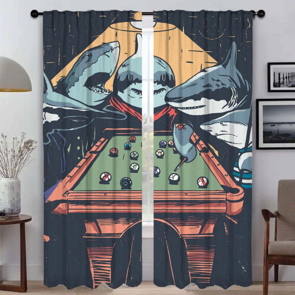 Modern Living Room Curtains for Camera Stained Glass Sealife Blackout Curtain Tulle for Bedroom Halloween Decoration Shades Home