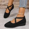Fall 2025 Cross Elastic Wedge Shoes Plus Size Platform Soles Casual Pumps for Women