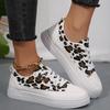Fashion Women's Shoes 2024 New Lace Up Women's Vulcanize Shoes Autumn Round Toe Leopard Print Mixed Colors Flat Casual Comfortable Shoes
