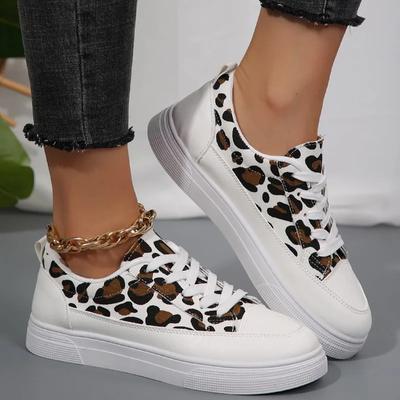 Модная женская обувь 2024 года, новые женские туфли на шнуровке из вулканизированной кожи, осенние туфли с круглым носком и леопардовым принтом, разноцветные, на плоской подошве, повседневные, удобные туфли