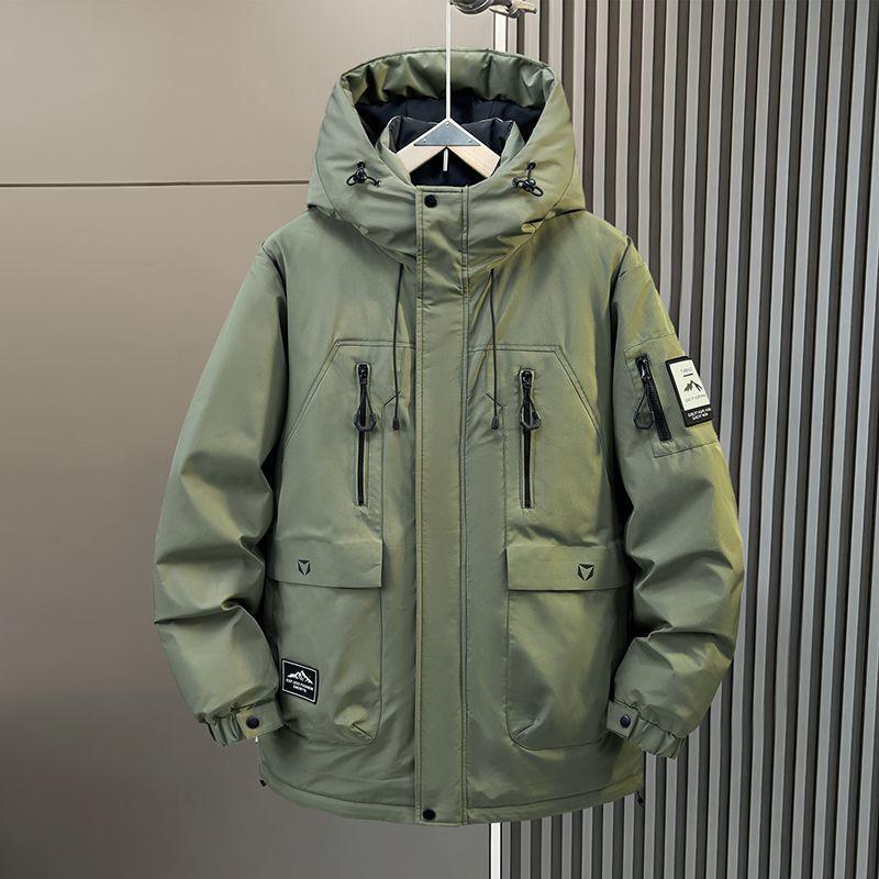 Мужская зимняя пуховая куртка с капюшоном большого размера - Толстая, Повседневная, Свободного кроя