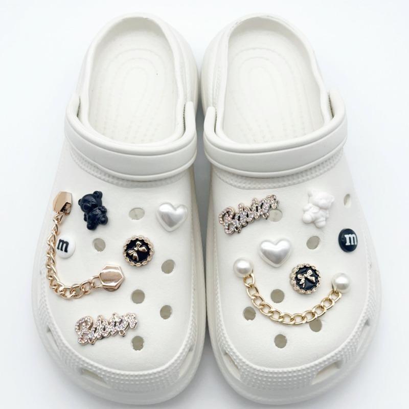 12 шт. подвеска для обуви Crocs DIY металлическая цепочка жемчужные стразы украшения для обуви пряжка для Croc подвески отверстия обувь аксессуары