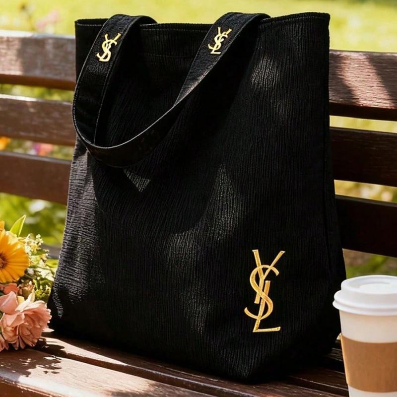 Черная холщовая сумка через плечо YSL, ультраминималистичная и вместительная, подходит для работы, шопинга, учебы и путешествий.