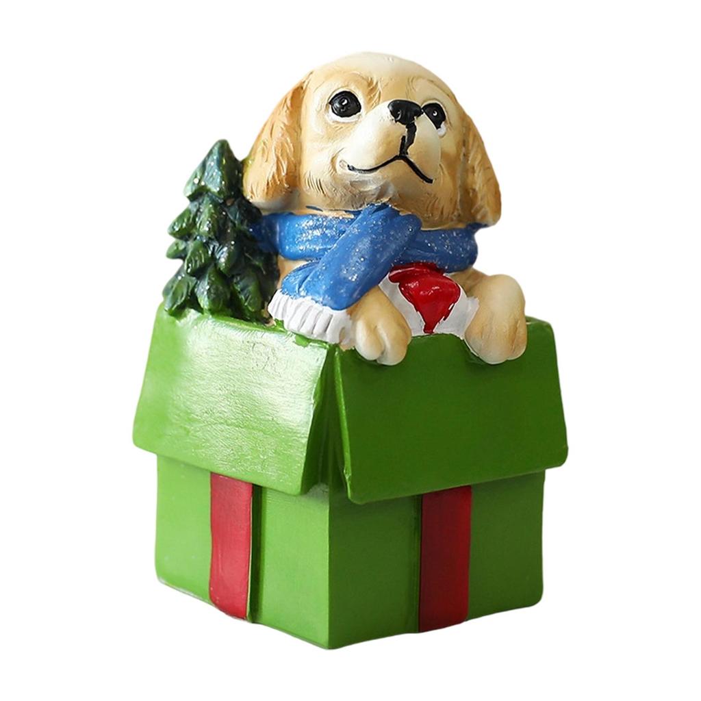 Miniature Chrismas Dog Figurine Collectible Decorative Christmas Decorations Resin Sculpture for Indoor Home Decor Xmas Desktop