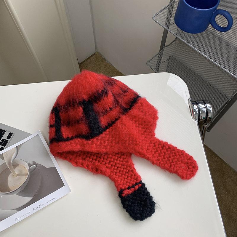 Mohair Racking Flying Hat Women Korean Knitted Hat Warm Wool Hat Ear Protection Ski Hat