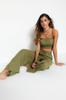 Women's Top and Bottom Set Fashion New Season Green Woven 100% Cotton Blouse and Trousers Set