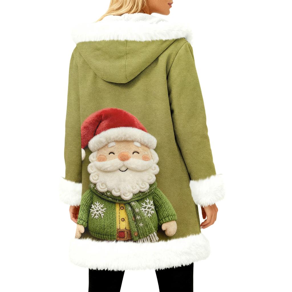 Unisex Casual And Fashionable Plush Collar Hooded Long Sleeved Christmas Printing Jacket