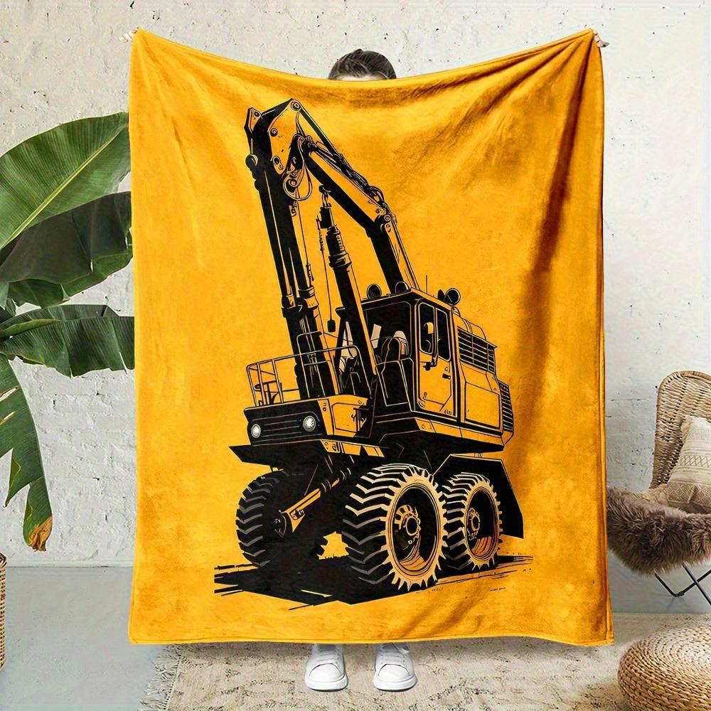 Yellow excavator pattern Flannel printed blanket suitable for all seasons suitable for living room office sofa and travel