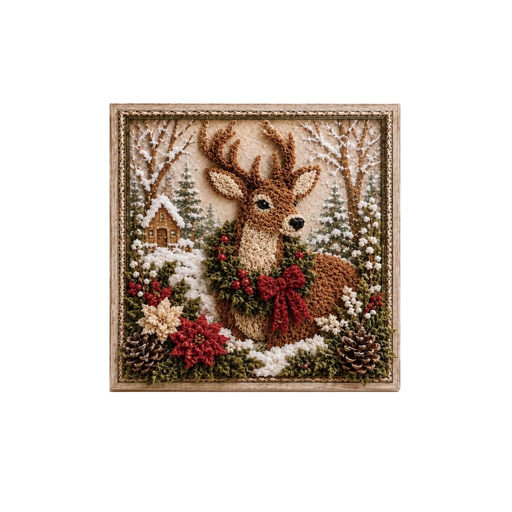 3D Christmas Fabric Punch Needle Kit - Deer Design, No Glue Needed, DIY Handmade 3D Home Decor, Parent-Child Interactive Craft