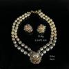 Medieval Exquisite Spring Flower Pearl Multi-layer Necklace with Diamonds Women's Stud Earrings Alloy Hollow Shape