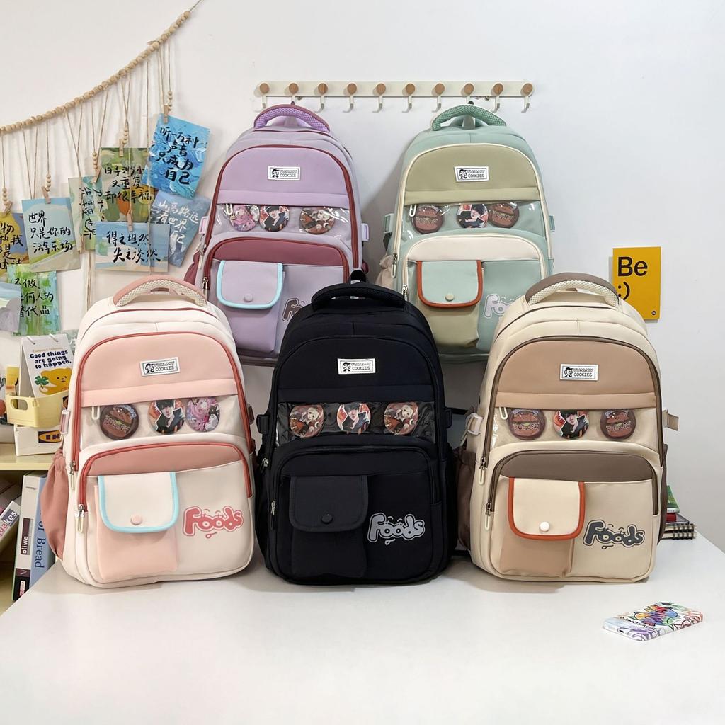 Новый осенне-зимний рюкзак в свежих цветах с блочной расцветкой и надписью, повседневный, для учениц начальной и средней школы