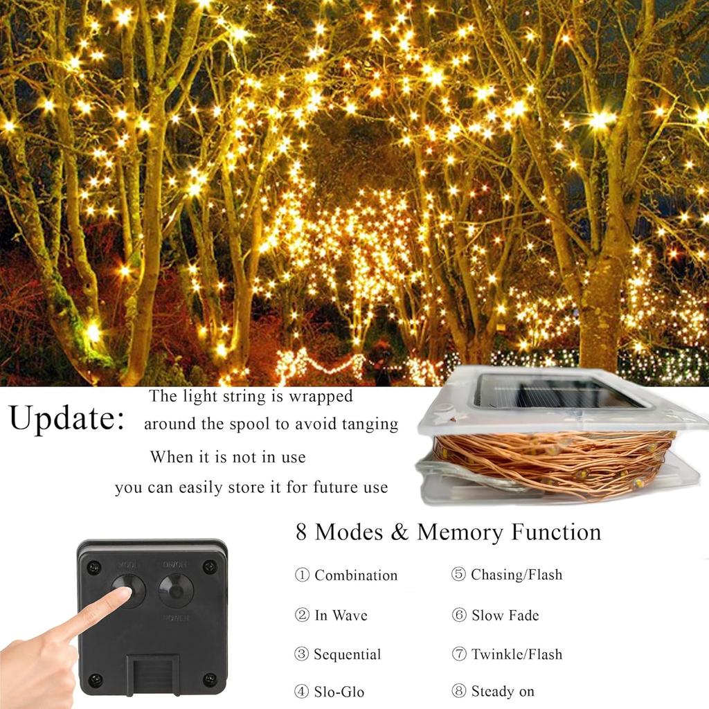Joomer Solar Fairy Lights, 2-Pack Total 80FT 240LED Lights, Warm White | Copper Wire, Solar String Light Waterproof 8 Lighting Modes for Patio Fence