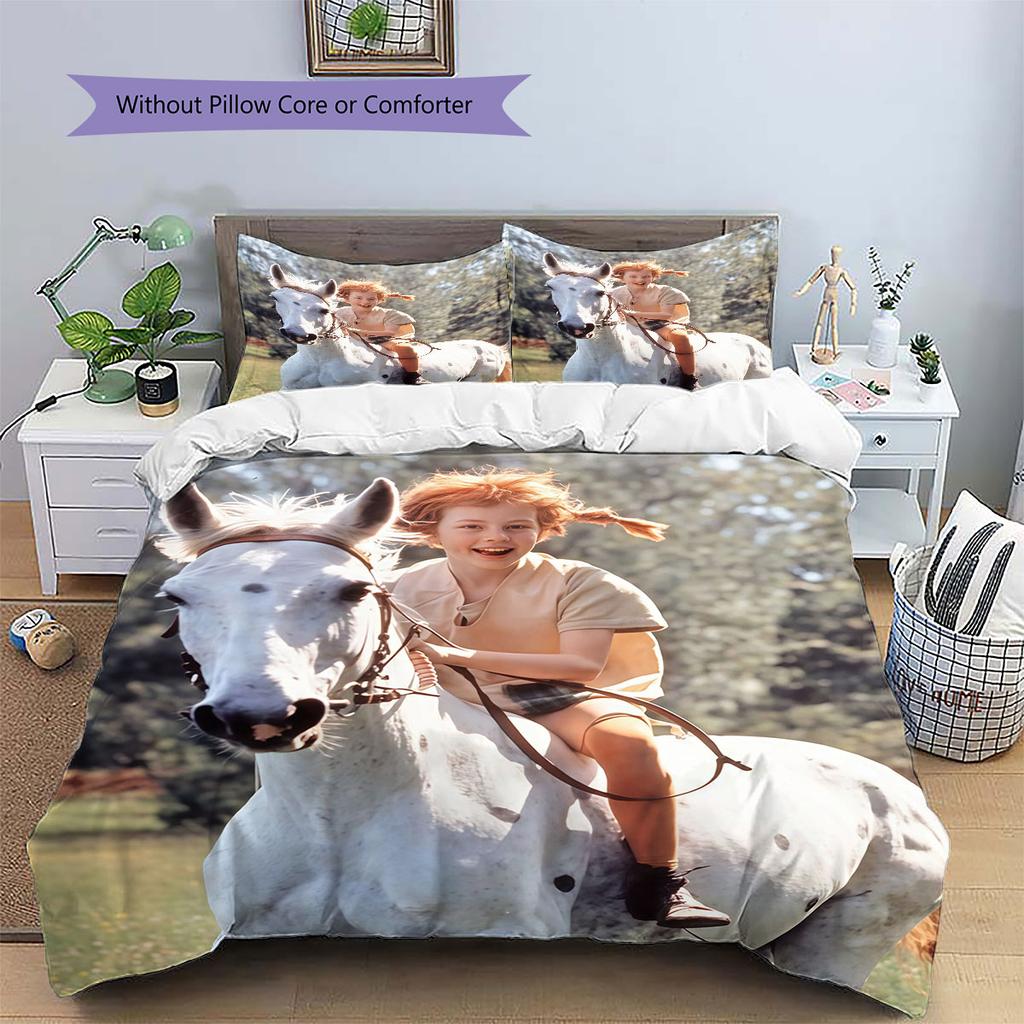 Inger Pippi Pattern Bedding Home Decoration Birthday Gift ( 1 duvet cover + 2 pillowcase, without core),fan merchandise.