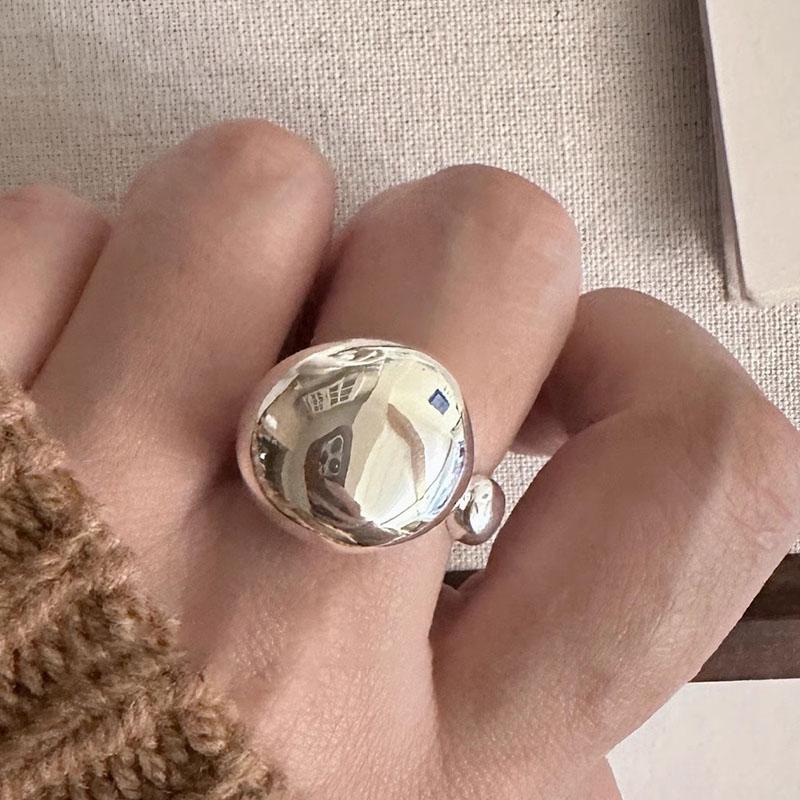 925 Silver Rings For Women Geometric Fine Jewelry Finger Adjustable Simple Shinning Ball Ring For Party Birthday Gift
