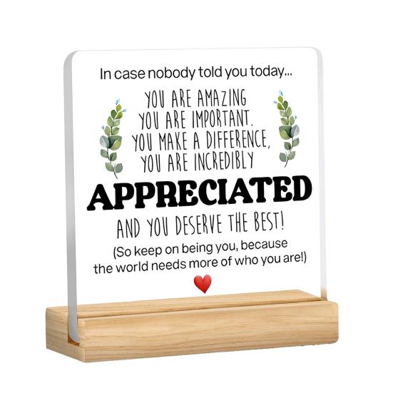 You Deserve Acrylic Table Sign with Wooden Base Emotional Support Inspirational Tabletop Sign Home Office Desktop Decoration Ornament