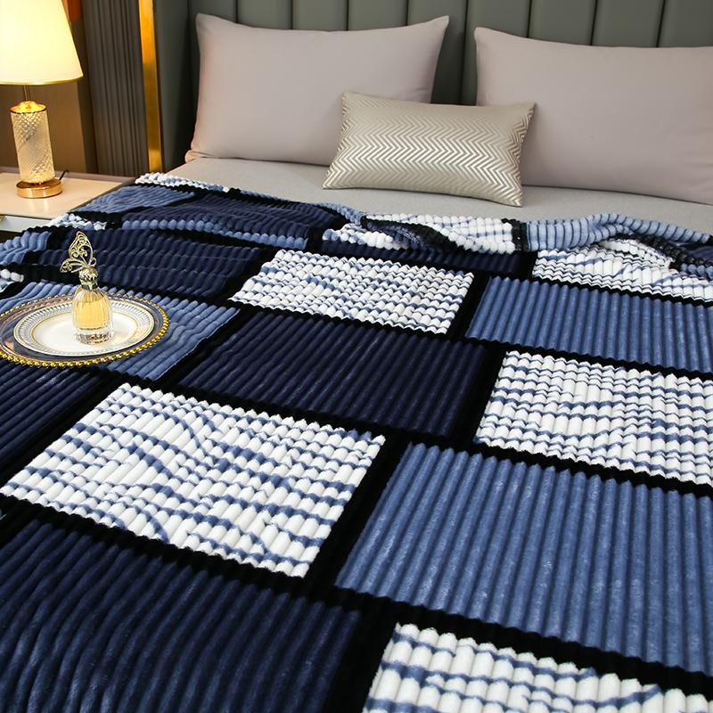 1pc Flannel milk velvet blanket,Checkered style drawstring Printed Luxury Super Soft Sofa Bedroom Bedding Fluffy Throw Blanket