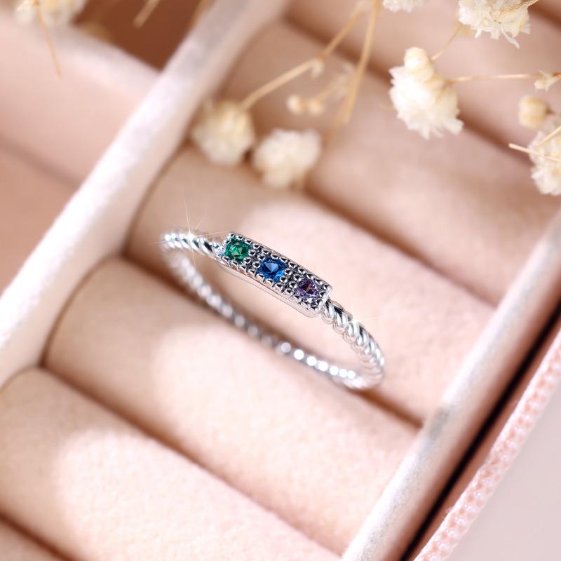 Minimalist Rainbow Zircon Rings for Women Girls Simple Silver Color Wedding Engagement Ring Jewelry Gift