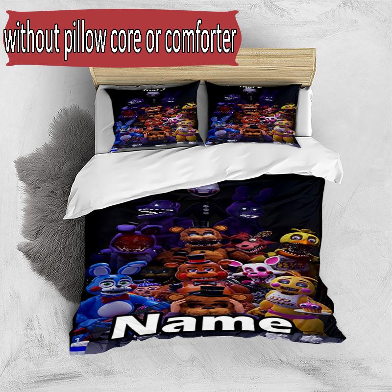 3pcs Duvet Cover Set (1*Duvet Cover + 2*Pillowcase, Without Core), Custom Name Five Nights at Freddy's Pattern Bedding Set, Home Bedroom Decor Gift