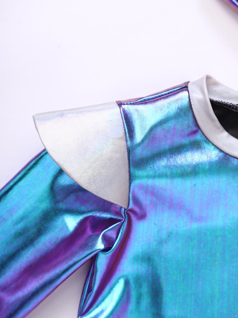Baby Girls Color Block Alien Outfit Long Sleeve Press Button Crotch Metallic Romper Photography Costume