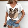 Women's V-neck T-shirt Fashion Heart-shaped Pattern Print T-shirt Daily Comfortable Leisure Elegant Short Sleeved T-shirt