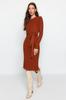 Women's Dress New Season Fashion Tile Midi Knitwear Belt Detailed Dress
