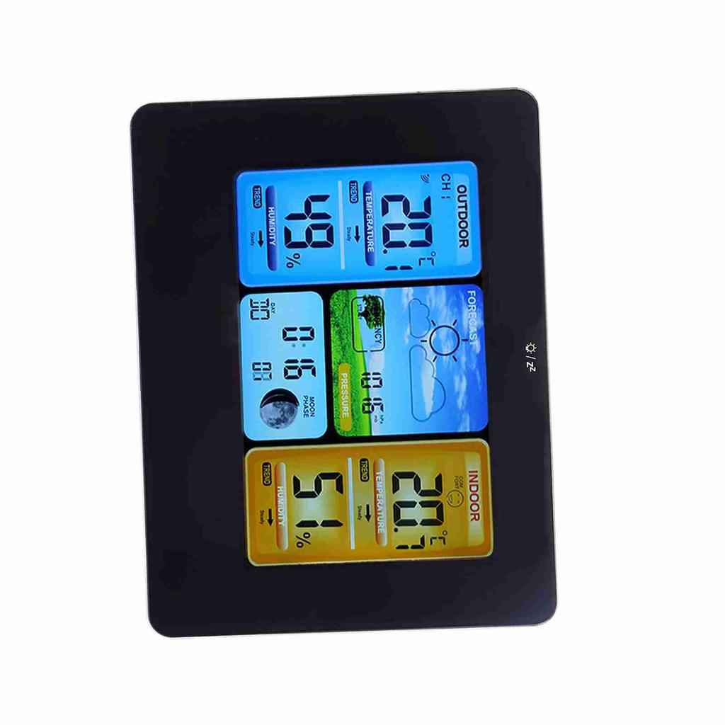 ЖК-цифровая беспроводная метеостанция с часами-термометром для измерения влажности в помещении и на улице (черный)