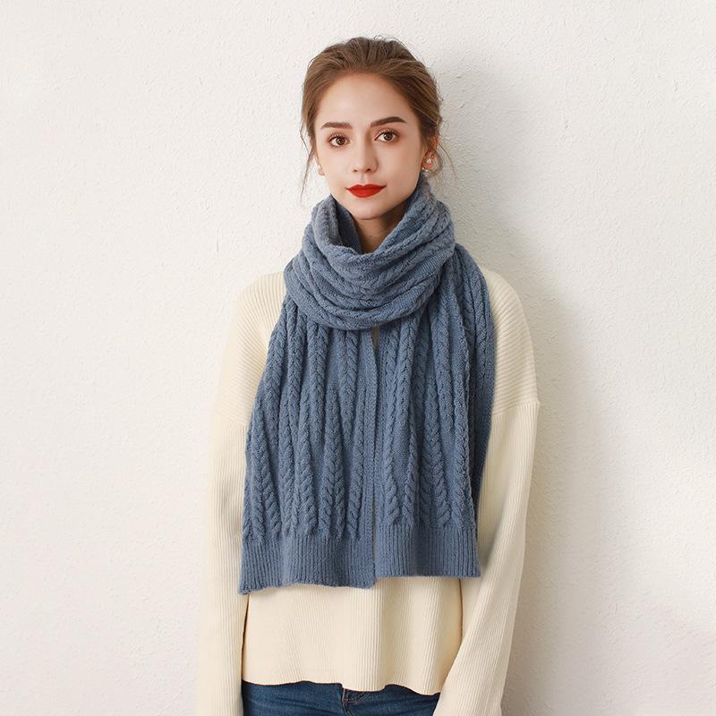 Autumn and Winter Imitation Cashmere Solid Color Knitted Scarf for Women, Thickened Warm Wool Scarf for Women, Minimalist Style Scarf for Women