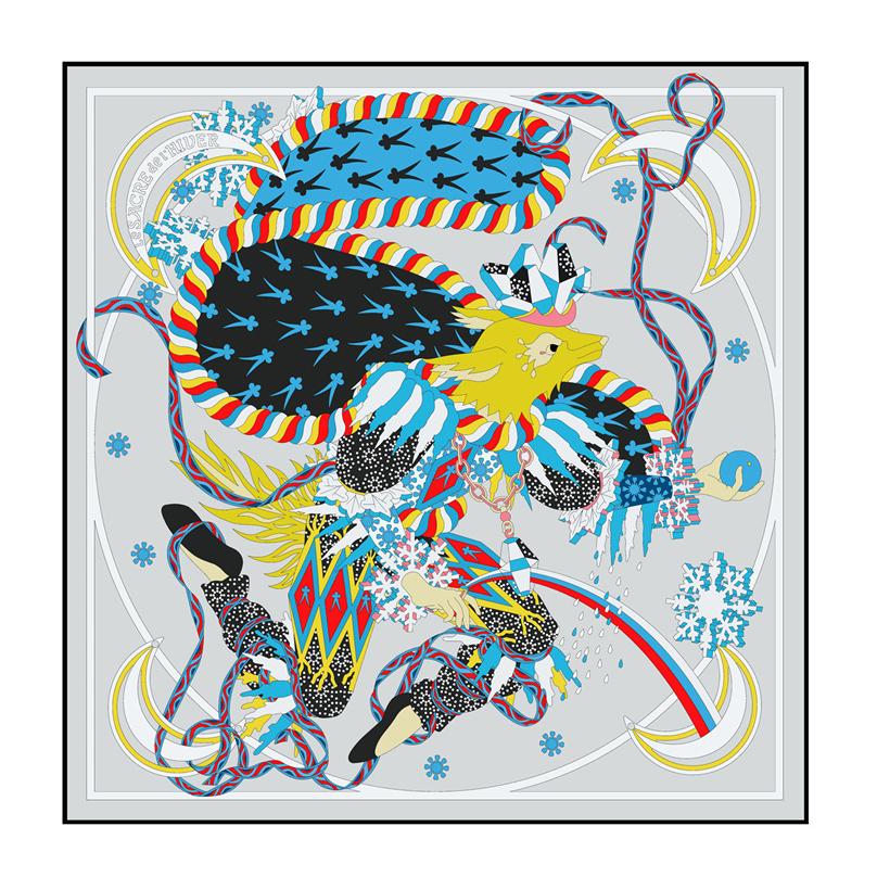 Шелковый платок женский с принтом танцующей лисы, квадратный платок на голову, эшарп, шелковый фуляр, женский, накидка, пляжная шаль, бандана, женский хиджаб, 90 см