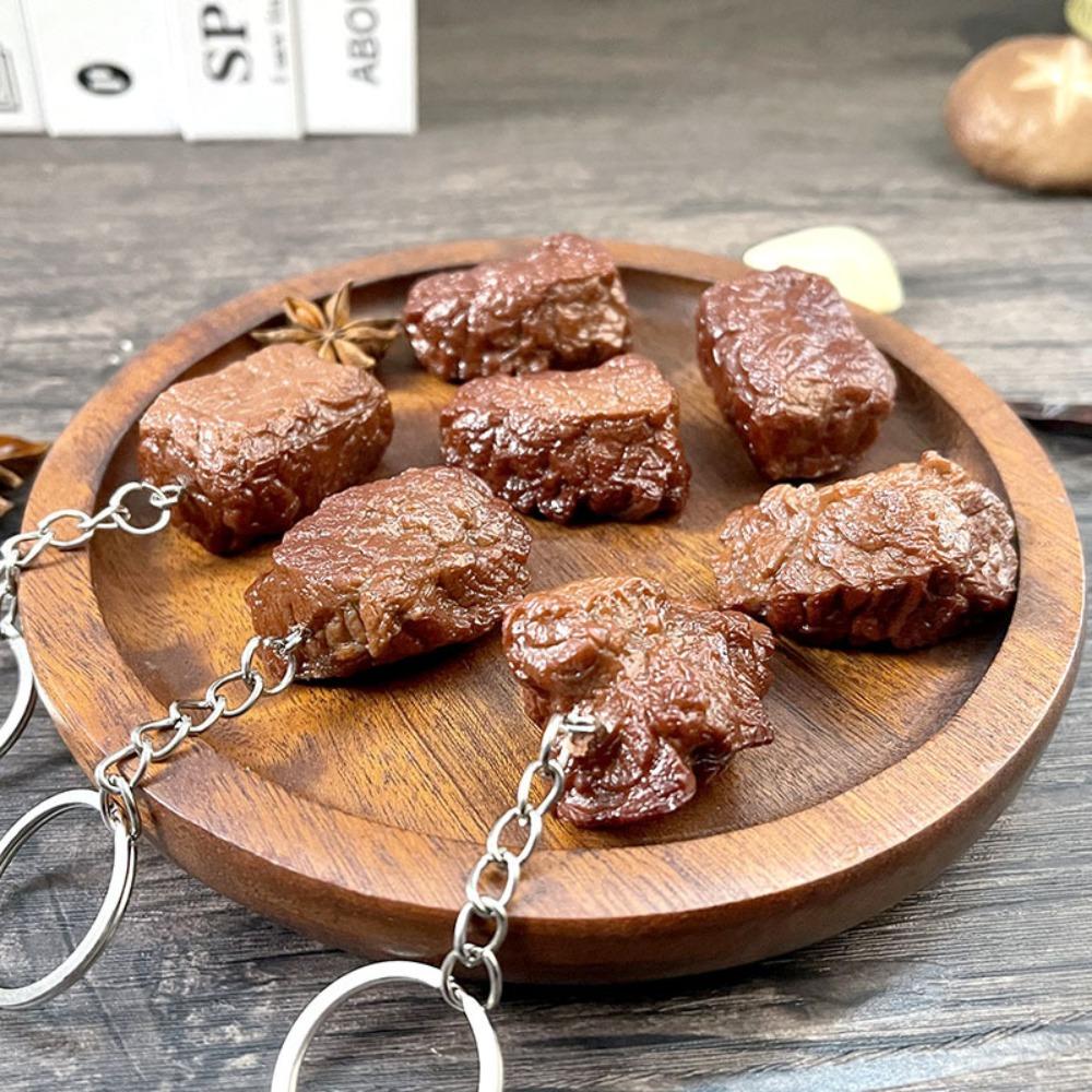 Simulation Beef Block Beef Cubes Keyring PVC Simulation Food Keychain Beef Keychain Bag Pendant