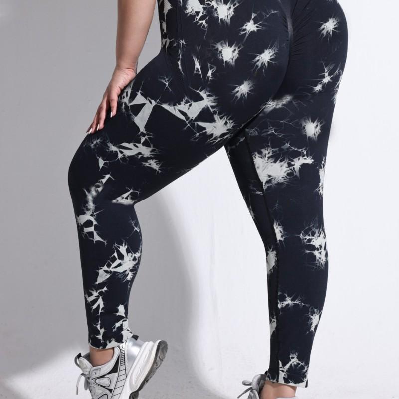 Plus Size High Waist Yoga Leggings Women Tie Dye Compression Workout Pants With Peach Effect Running Fitness Cycling