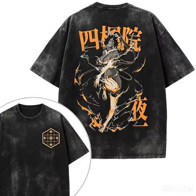 Bleach Йоруичи Шихоин Винтажная стираная футболка с графическим принтом Мужская Женская Аниме Арт Принт Короткий рукав Футболка Унисекс Манга Уличная одежда Топы