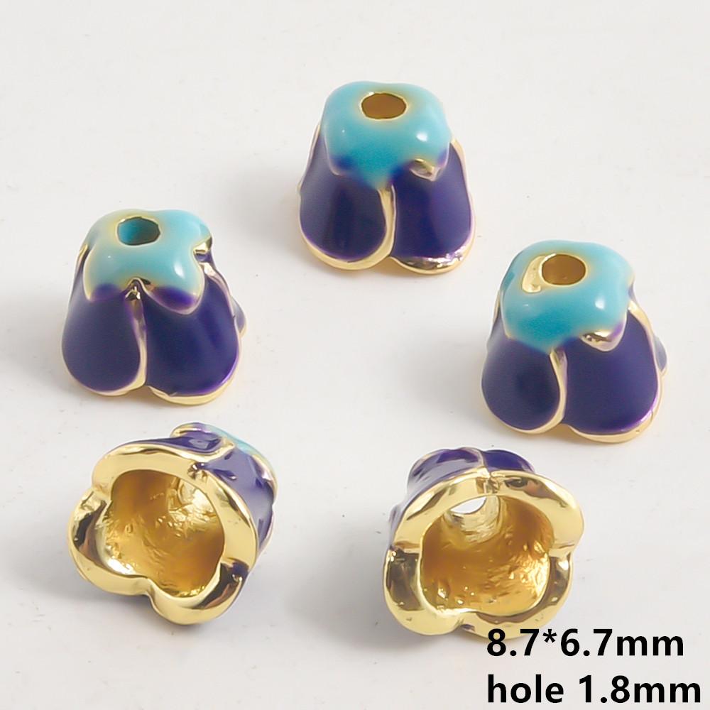 10pcs/Lot Vintage Enamel Flower Bead Cap Accessories For Jewelry Making Supplies Bohemia End Caps Handmade Connectors Materials