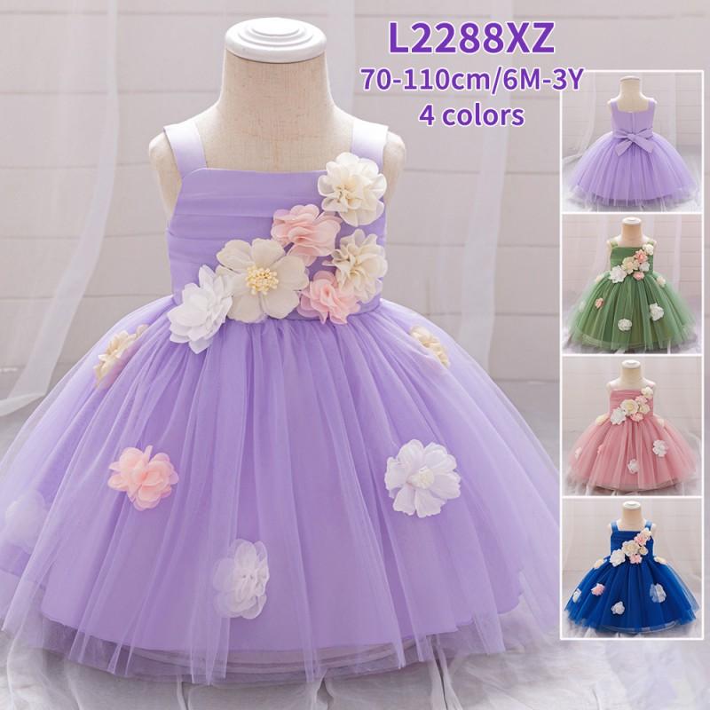 Girls Flower Tulle Dress Princess Party Gown Kids Stage Performance Wedding