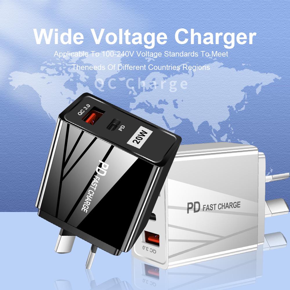 Двойное быстрое USB-зарядное устройство - 5В/9В/12В, QC3.0+PD, стандарты ЕС/США