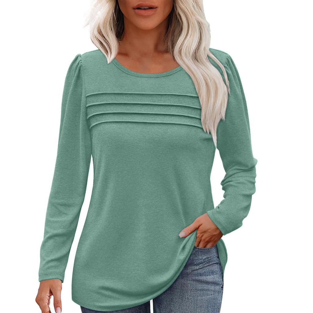 Женский свободный повседневный однотонный топ с круглым вырезом и длинными рукавами, модный топ
