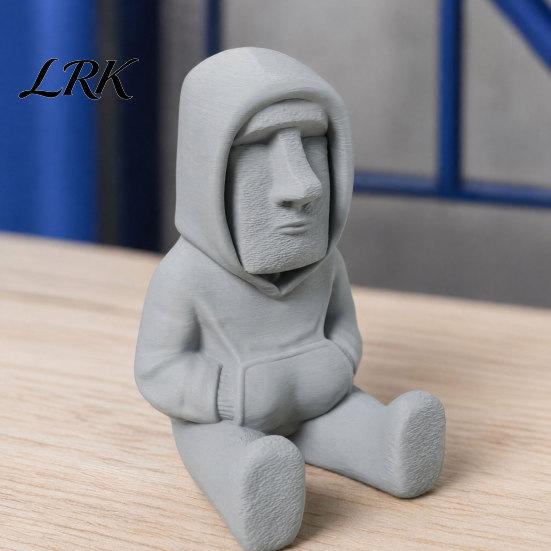 3D-печатное украшение в виде статуи Моаи, Миниатюрная компактная каменная фигурка с острова Пасхи, Настольный декор, Современная фигурка в толстовке, Сидящая скульптура-декор для