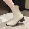 2024 Naked Boots Women's Winter Comfortable and Versatile Square Heel Solid Color Zipper Decorated Fashion Boots Women's Shoes
