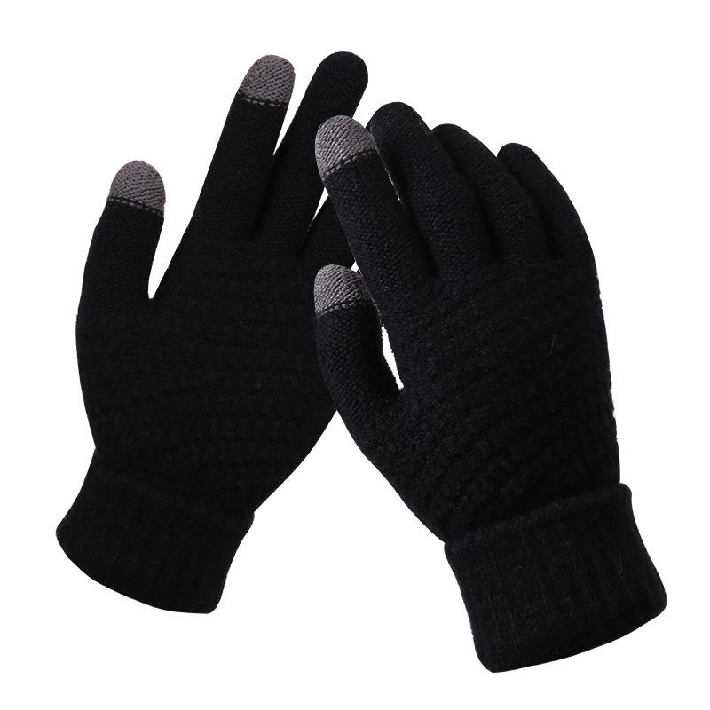 Touch Screen Gloves for Winter Couples with Thick Woolen Yarn Anti Slip Riding Finger Insulation Knitted Warm Gloves