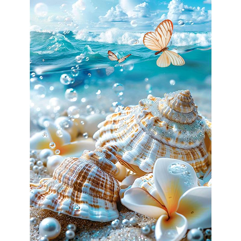 5d DIY Алмазная картина, вышивка крестом, морская вода, ракушки, жемчуг, цветы, алмазная вышивка, мозаика, полный круглый дрель, домашний декор