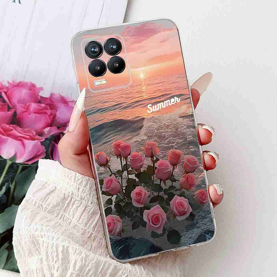 For Realme 8 4G RMX3085 Case Fashion Painted Flowers Soft Silicone TPU Cover For Oppo Realme8 realme 8 6.4" Phone Shell Bumper